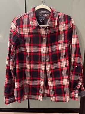 Tommy Hilfiger Womens Plaid Flannel Shirt Red Black Button Down Medium